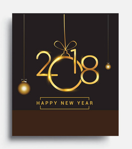 新年快乐2018卡片以金黄文本在黑背景, 向量元素为日历和贺卡