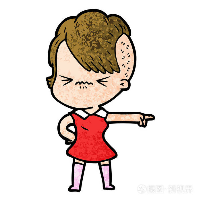 卡通恼火的时髦女孩