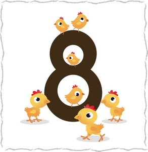 儿童动物数量 8 只鸡