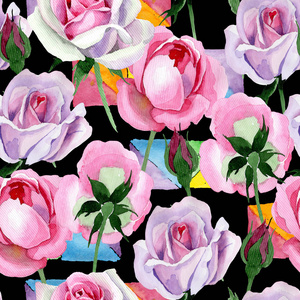 水彩风格的野花嫩粉色玫瑰花图案