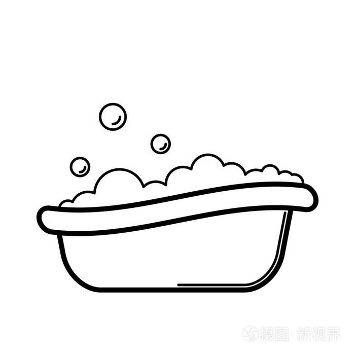 浴缸.婴儿图标白色背景, 线条设计