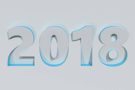 2018数字浅浮雕在白色表面与蓝色边
