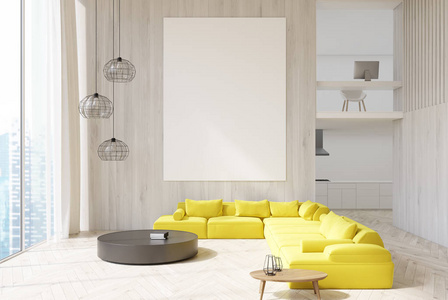白木客厅黄色沙发