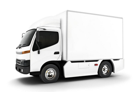 普通白色工业运输卡车在一个隔绝的白色背景。文本或复制空间的空间。3d渲染