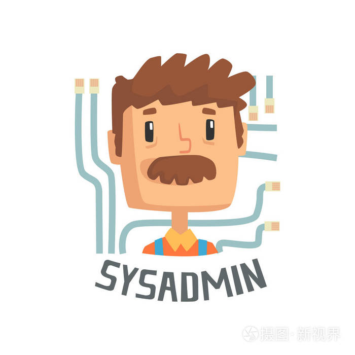 系统管理员, 计算机和技术支持卡通矢量插图