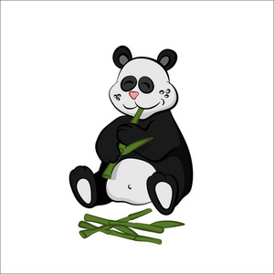 动物园的动物。熊猫吃竹子的卡通风格。孤立的可爱字符