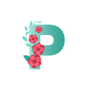 带美丽花朵的彩色字母 P