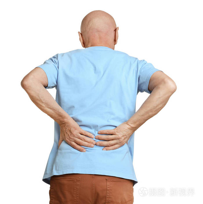 患腰痛在白色背景上的男人照片-正版商用图片03y3bn