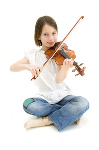 年轻女孩画像与小提琴