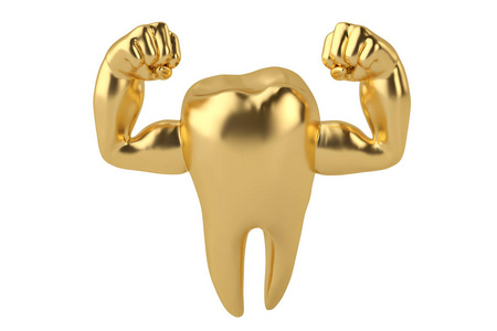 肌肉手在金牙强壮健康牙3d 例证