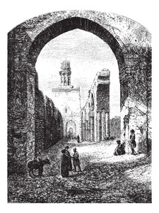 哈基姆biamr阿拉 开罗 复古 engravi 清真寺的废墟