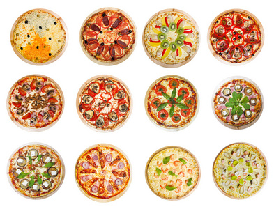 十二个不同比萨饼图片