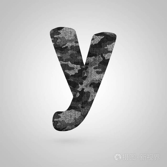 伪装字母y小写3d渲染字体与伪装纹理隔离在白色背景上