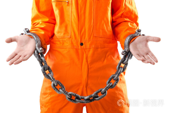 在监狱中的橙色长袍刑事