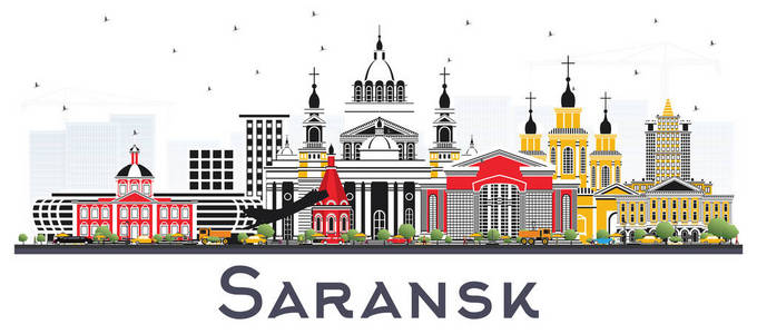 Saransk 俄罗斯城市天际线与彩色建筑隔离在