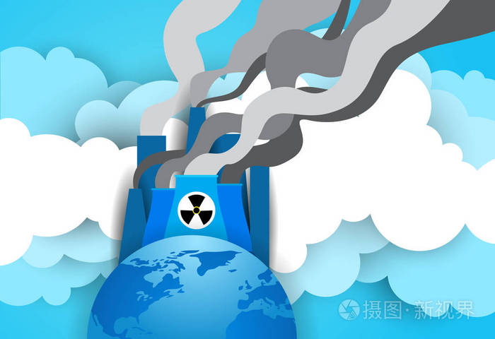 地球在核能工厂或工厂与抽烟拖曳和管子背景插画-正版商用图片040w2n