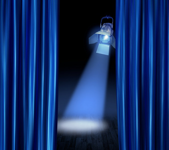 舞台聚光灯蓝色的窗帘
