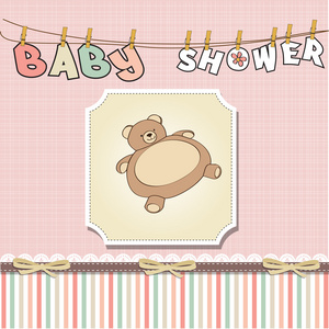 与泰迪熊玩具婴儿洗澡卡