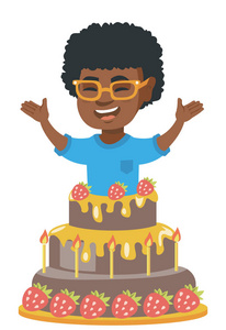 小非洲男孩跳出一个大蛋糕