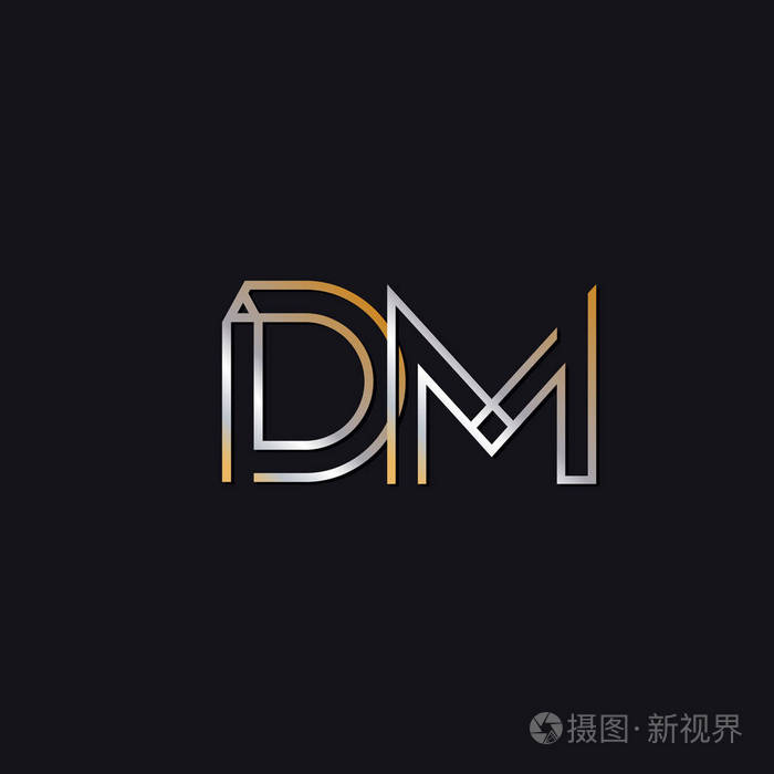 黑色背景上的dm初始字母徽标