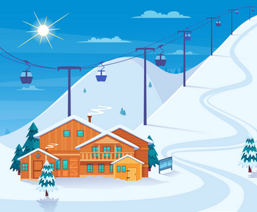 冬季滑雪胜地插画