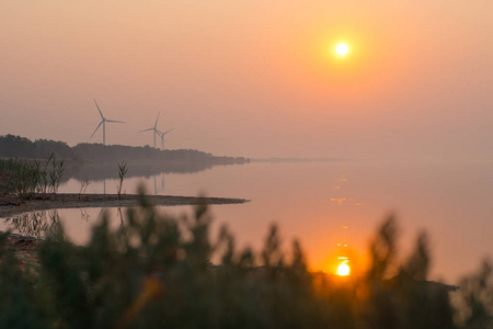 海岸风景夕阳模糊观