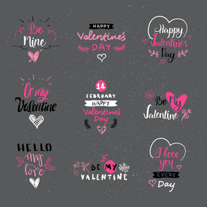 情人节标签, 徽章和图标, 爱贺卡, 排版设计元素集
