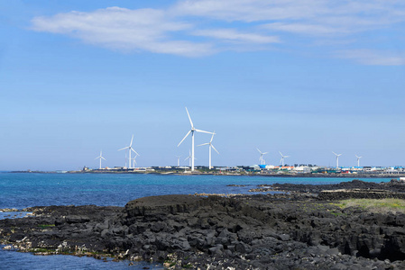 济州风力发电机景观