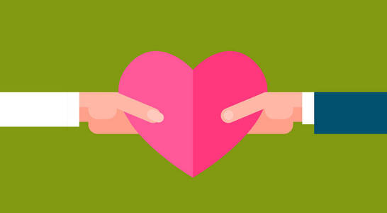 男人和女人抱着粉红色的心形状绿色背景情人节概念