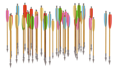 在白色背景上的飞箭阵列。3d 插图
