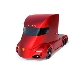 金属红色自驱动电动半卡车在白色背景下隔离。3d 渲染图像。原创设计