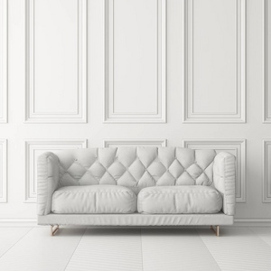 现代室内的客厅与白色的墙壁, 地板和沙发。3d 渲染