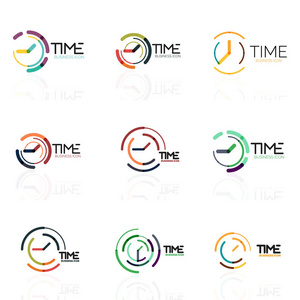 矢量抽象徽标概念时间概念或时钟业务图标集