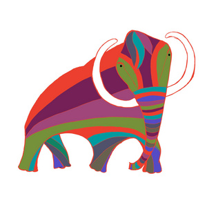 多彩的猛犸象, 着色页抗应力股票矢量插图打印, 着色页