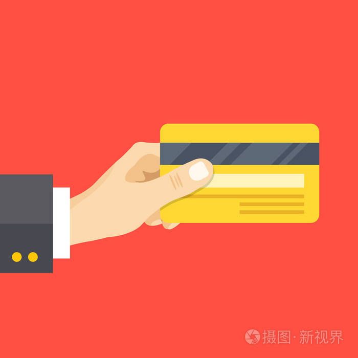 手持信用卡.信用卡背面.现代平面设计.矢量插图