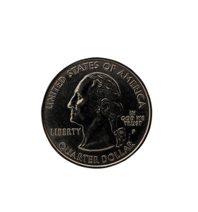 在裁剪路径下, 在白色背景下分离的美国美元硬币