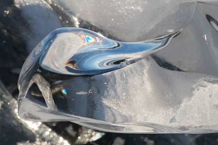 一块冰像鸭子或天鹅从贝加尔湖的表面, 宏观摄影