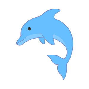 跳海豚。可爱的蓝色海豚的卡通风格。游泳池小册子或横幅的矢量插图。孤立