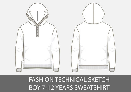 时尚技术素描男孩712 年运动衫与罩在矢量图形