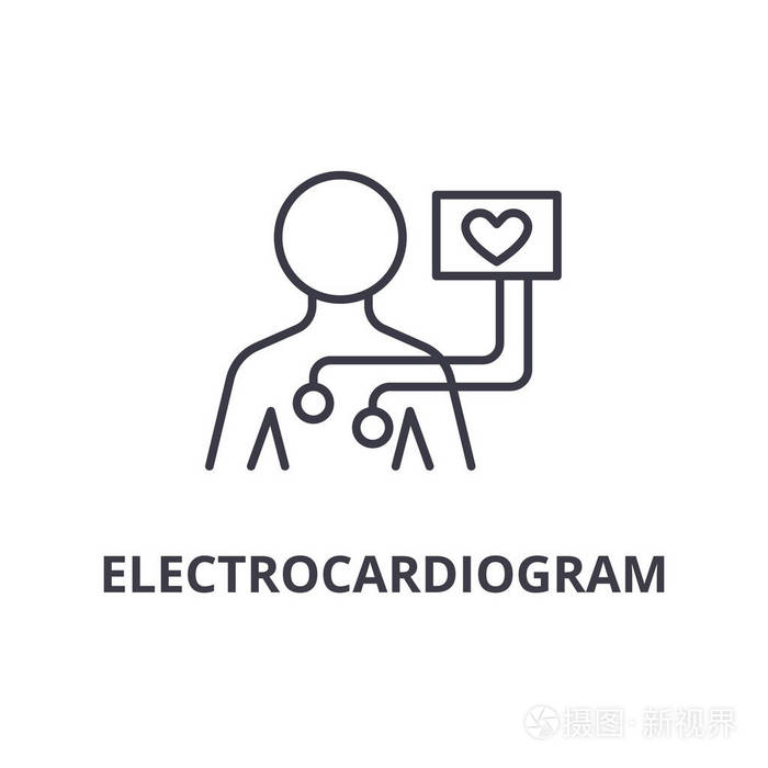 心电图薄线图标, 符号, 符号, 插画, 线性概念, 矢量