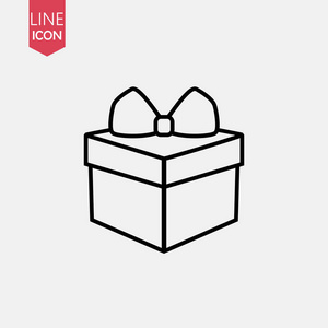 礼品盒薄线图标白色背景。矢量插图
