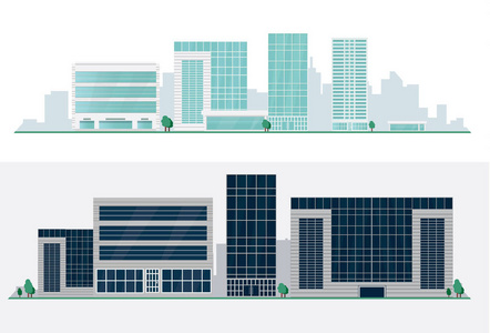 平面样式中的城市轮廓。现代城市 landscape.vector 图