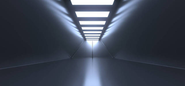 真实的空的黑暗的走廊与灯