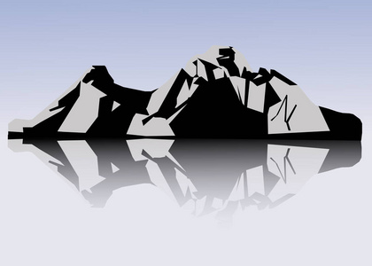 一套黑色和白色的山剪影。透明背景上的矢量插图
