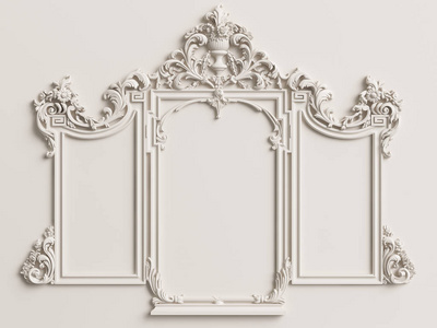 白色墙壁上的经典镜框。数字插图. 3 d 渲染