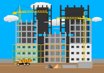 多层建筑的施工。住宅建筑施工现场概念设计平面式矢量