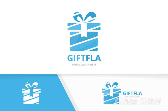 矢量礼品和 giftbox 标志组合.现在和方框中的符号或图标.