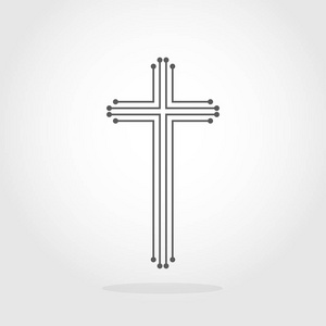 灰色的基督教十字图标。矢量图