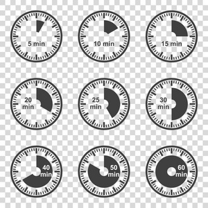 在透明背景上设置计时器的图标集。向量