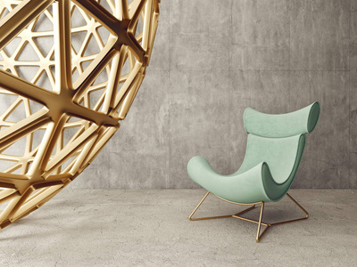 现代客厅扶手椅。斯堪的纳维亚室内设计家具。3d 渲染插图